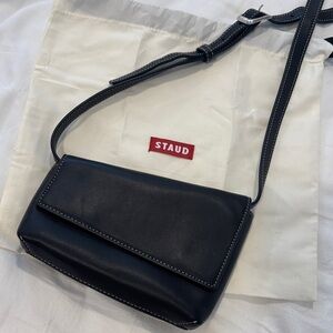 STAUD Acute Asymmetric Small Crossbody Leather Bag black